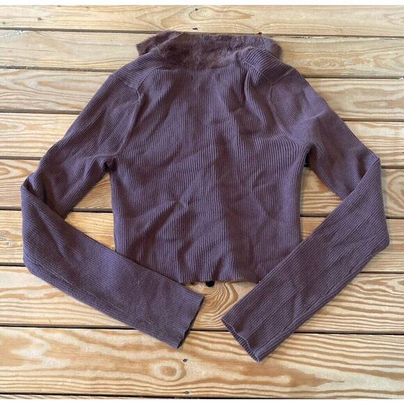 American Eagle Faux Fur Zip Cardigan Size Medium Women’s Brown - Picture 2 of 8